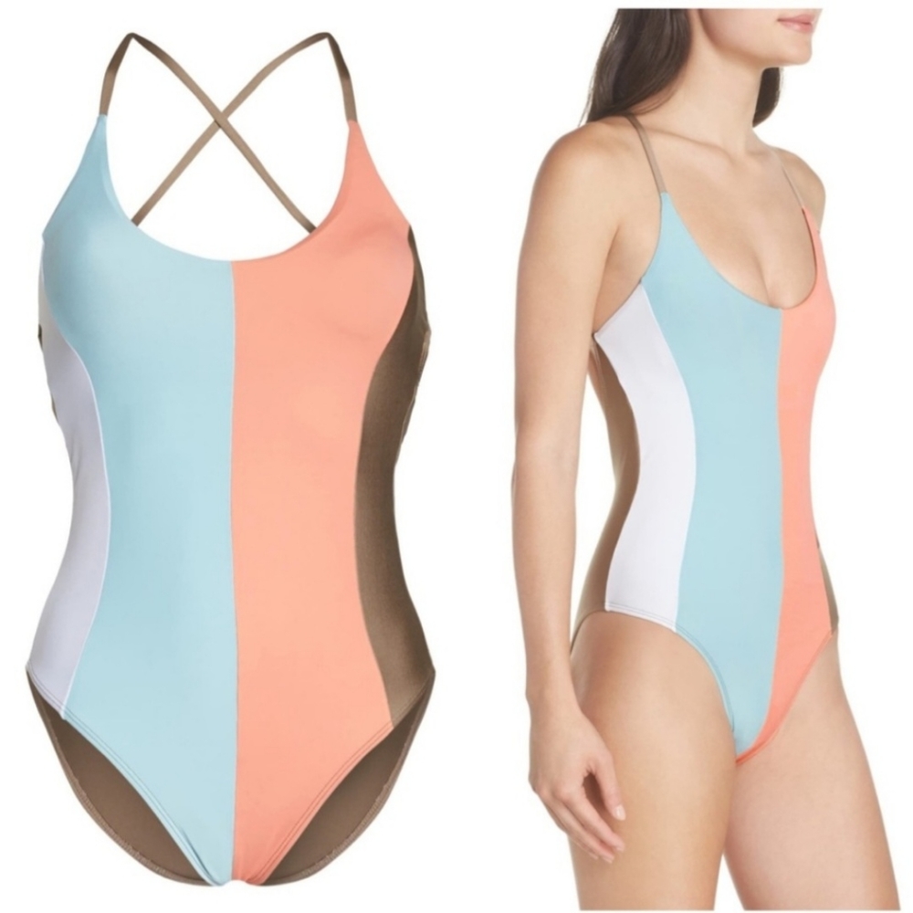 Pilyq Pastel Sandstone Farrah Color Block One Piece Swimsuit